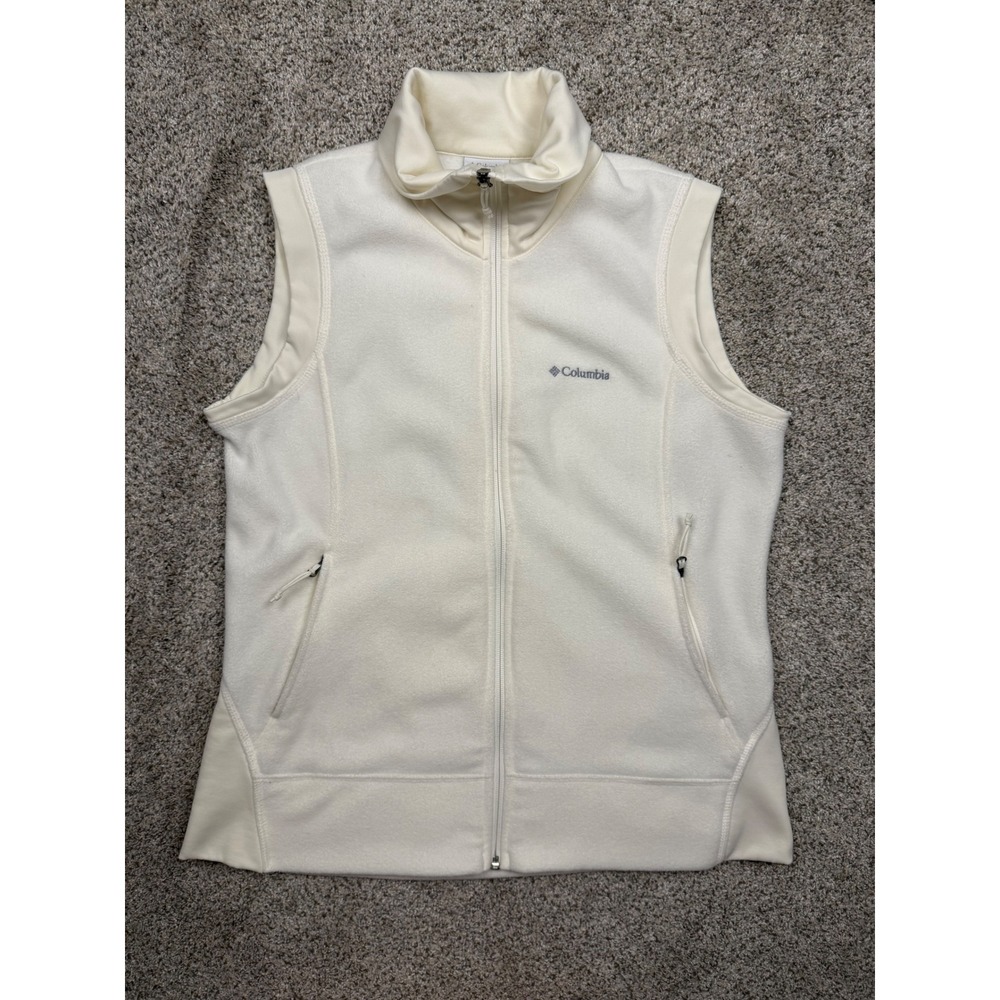 Columbia Fleece Vest XL Cream Full Zip Mock Neck Sleeveless Outdoor Gorpcore